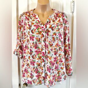 Zac & Rachel Woman Vibrant Color Abstract Floral Button Up Shirt Size 3X